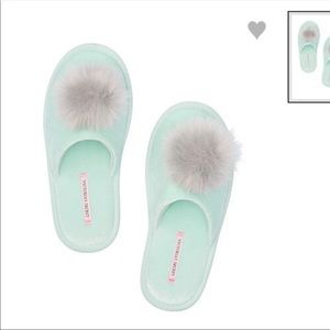 Victoria Secret Pom Pom slippers mint